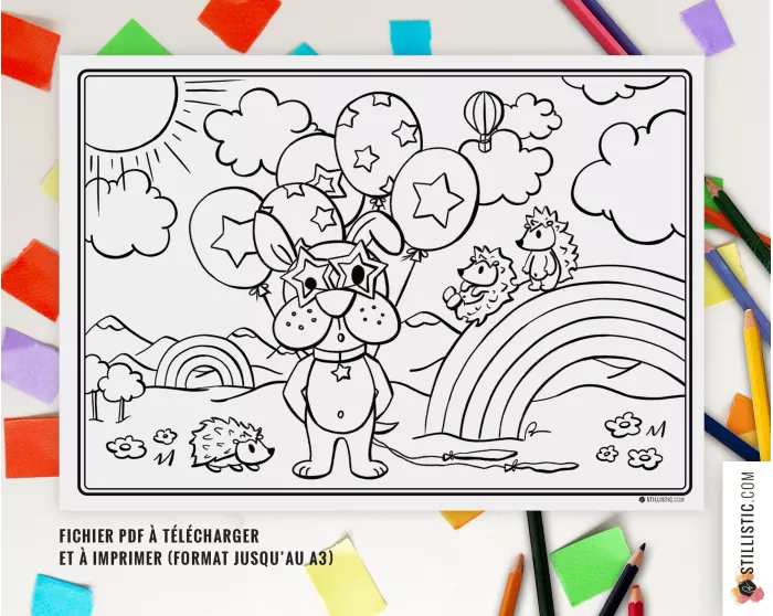 Gratuit Set de table Chiot et hérissons à imprimer et colorier pour enfants