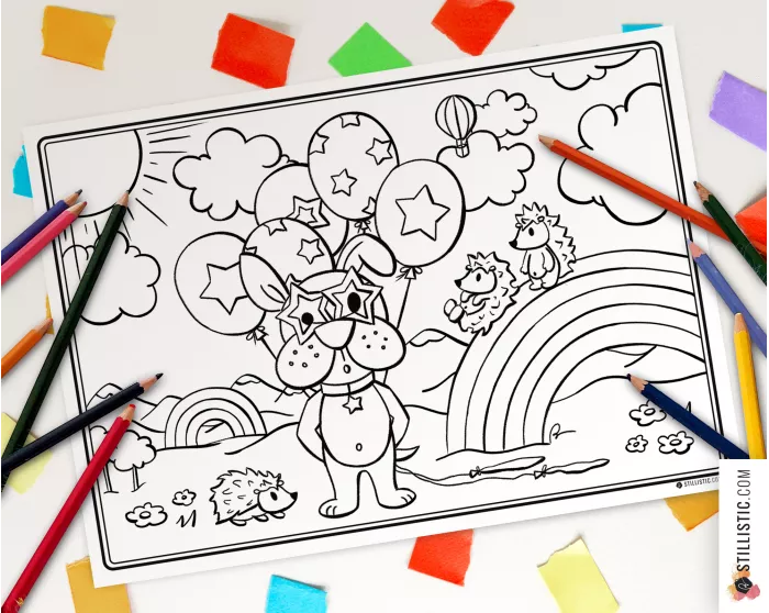 Set de table Chiot et hérissons à imprimer et colorier