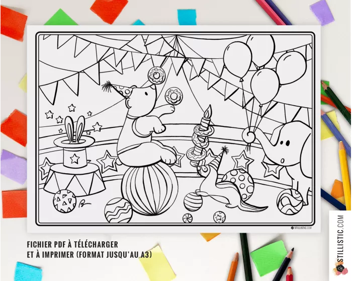 Set de table Cirque à imprimer et colorier