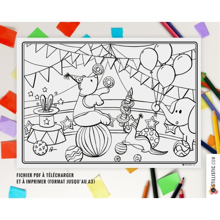 Set de table Cirque à imprimer et colorier