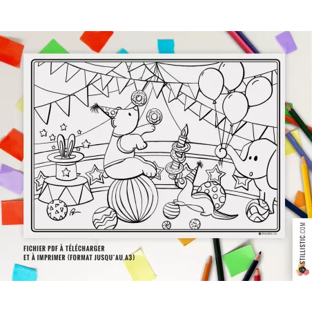 Set de table Cirque à imprimer et colorier