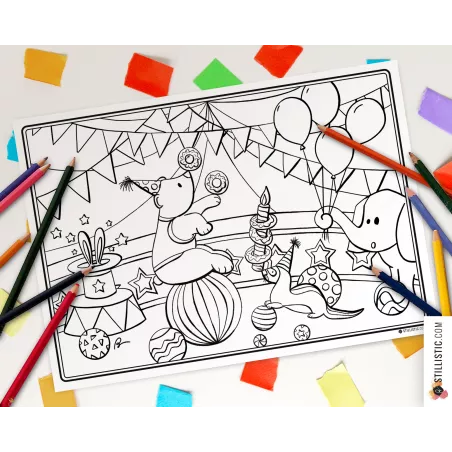 Set de table Cirque à imprimer et colorier