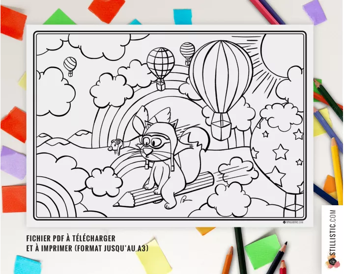 Set de table Renard et crayons à imprimer et colorier