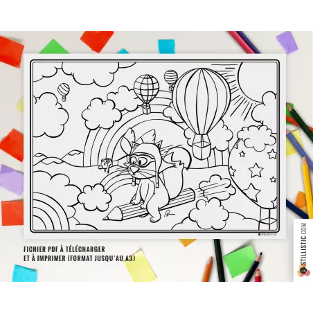 Set de table Renard et crayons à imprimer et colorier