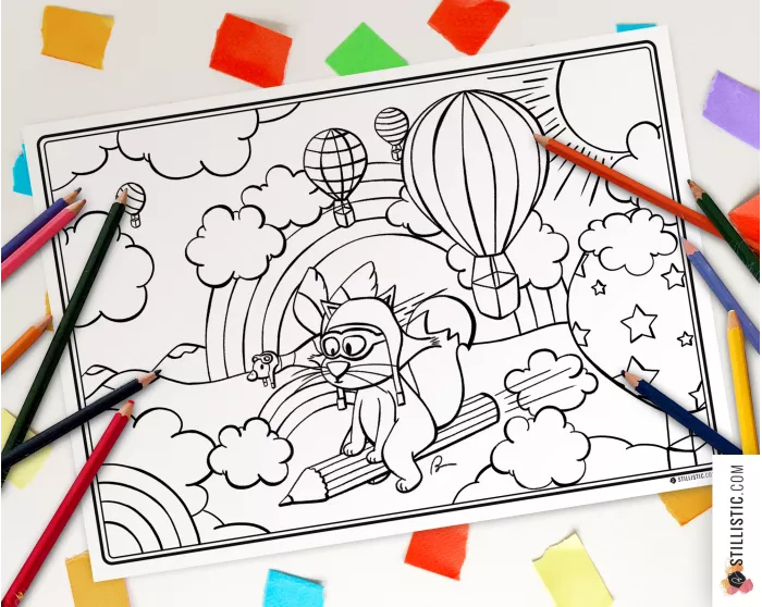 Set de table Renard et crayons à imprimer et colorier