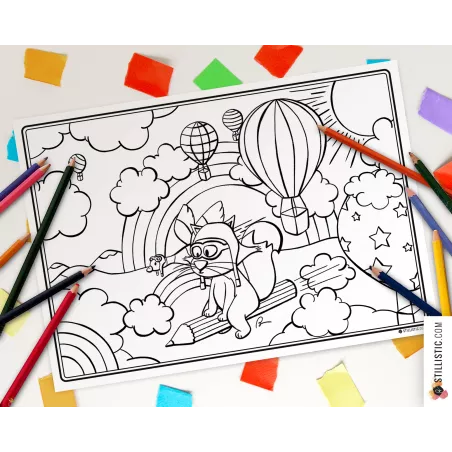 Set de table Renard et crayons à imprimer et colorier