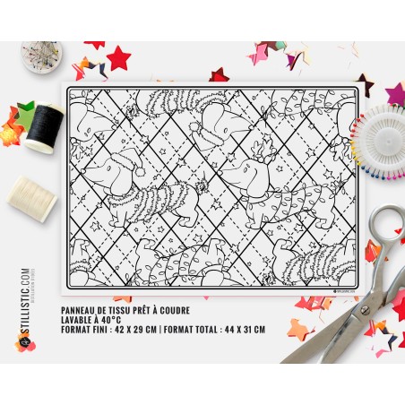Coupon tissu Set de table Motif Noël Teckels tissu coloriable