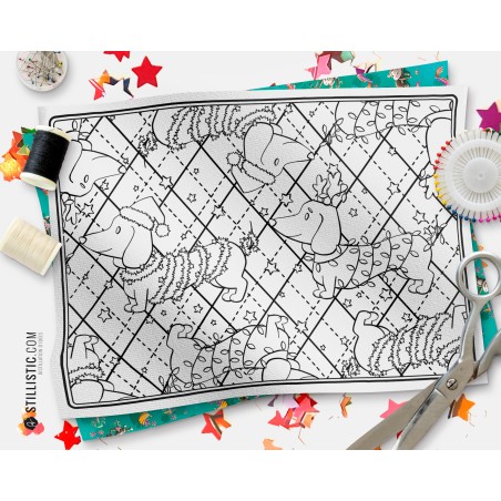 Coupon tissu Set de table Motif Noël Teckels tissu coloriable