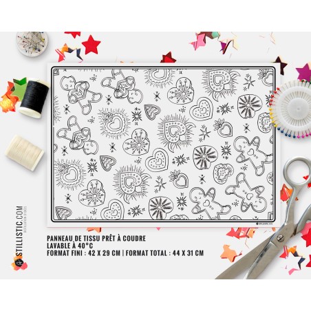 Coupon tissu Set de table Motif Pains d'épices et Cœurs Ex-voto tissu