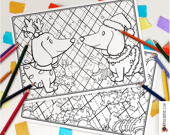 Set de table Noël Teckels à imprimer et colorier