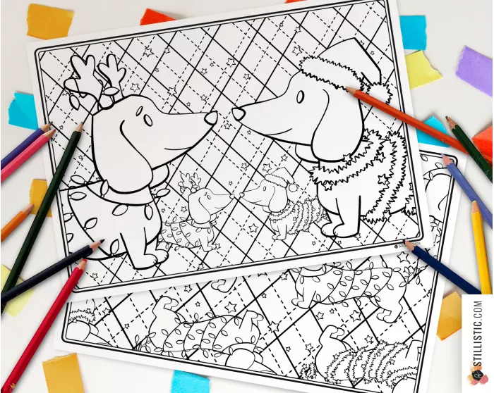 Set de table Noël Teckels à imprimer et colorier