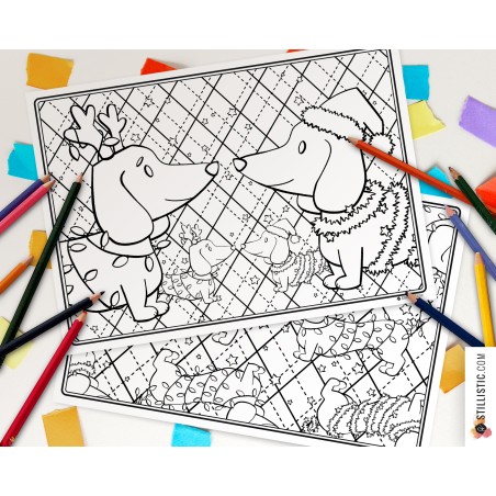 Set de table Noël Teckels à imprimer et colorier