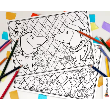 Set de table Noël Teckels à imprimer et colorier