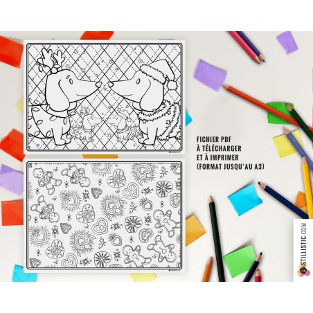 Set de table Noël Teckels à imprimer et colorier