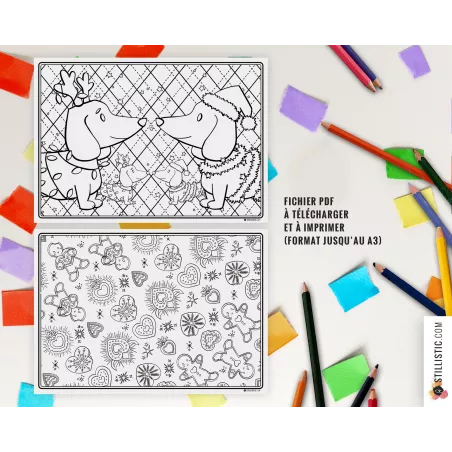 Set de table Noël Teckels à imprimer et colorier