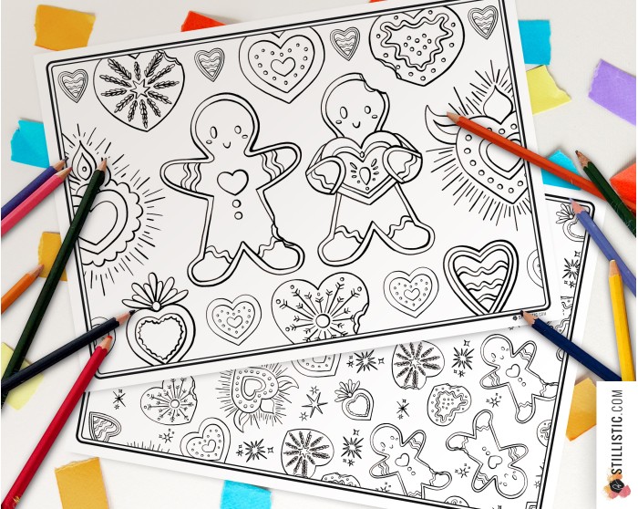 Set de table Noël Pain d'épices et Cœurs Ex-voto à imprimer et colorier