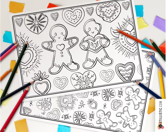 Set de table Noël Pain d'épices et Cœurs Ex-voto à imprimer et colorier