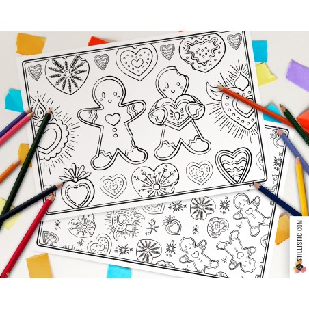 Set de table Noël Pain d'épices et Cœurs Ex-voto à imprimer et colorier