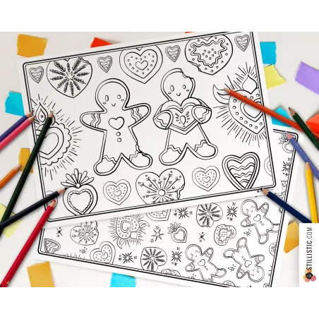 Set de table Noël Pain d'épices et Cœurs Ex-voto à imprimer et colorier