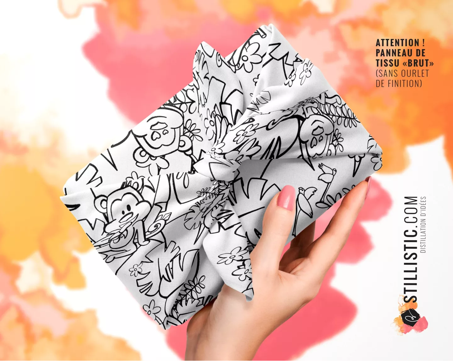 Coupon coloriable Furoshiki Singe Jungle émotions