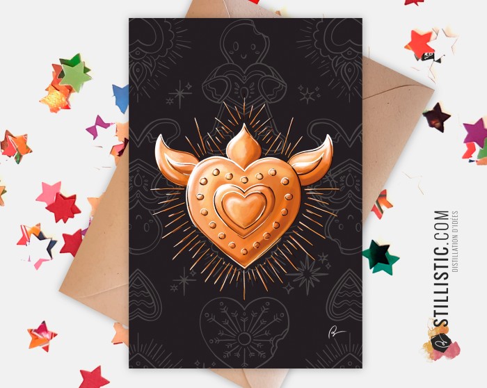 Carte de voeux Illustration Coeur ex-voto Noël