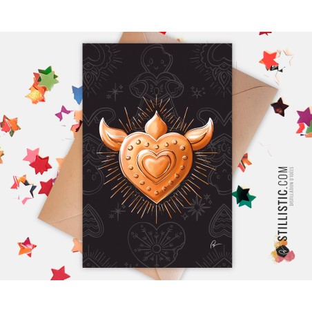 Carte de voeux Illustration Coeur ex-voto Noël