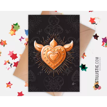 Carte de voeux Illustration Coeur ex-voto Noël