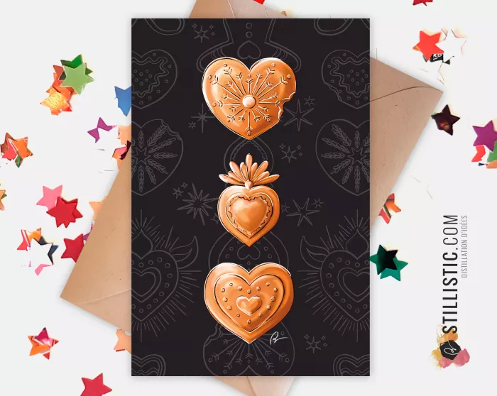 Carte de voeux Illustration Coeurs pains d'épices ex-voto Noël