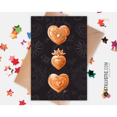 Carte de voeux Illustration Coeurs pains d'épices ex-voto Noël