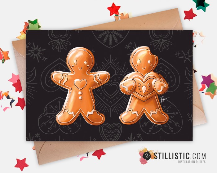 Carte de voeux Illustration Bonhommes pains d'épices