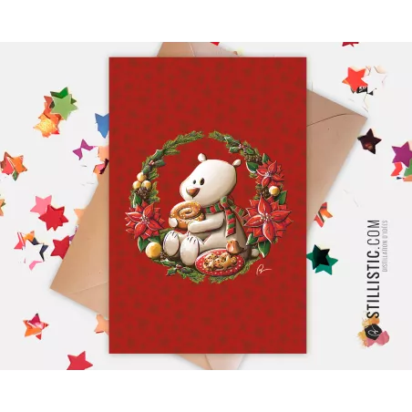 Carte de voeux Illustration Couronne de Noël Ours