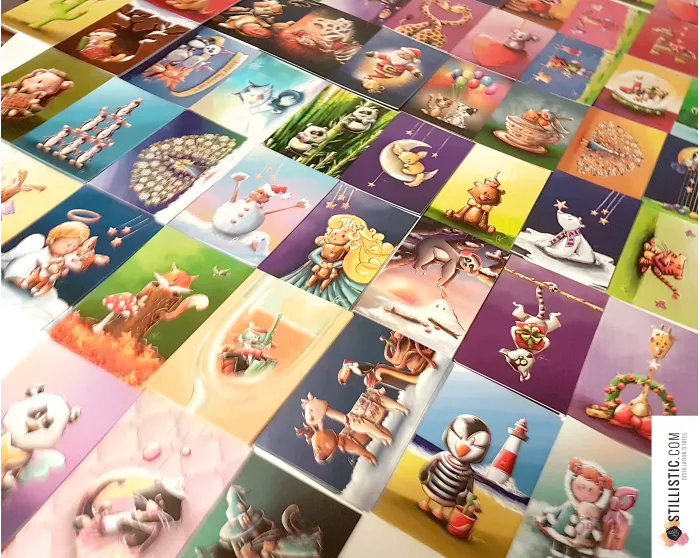 Carte de voeux papier 350g avec Illustration originale Lapin magique et chapeau étoilé pour Fête des mères Noël Nouvel An