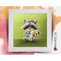 Cadre carré avec Illustration  Bébé Raton Laveur pour Chambre Enfant bébé 25x25cm