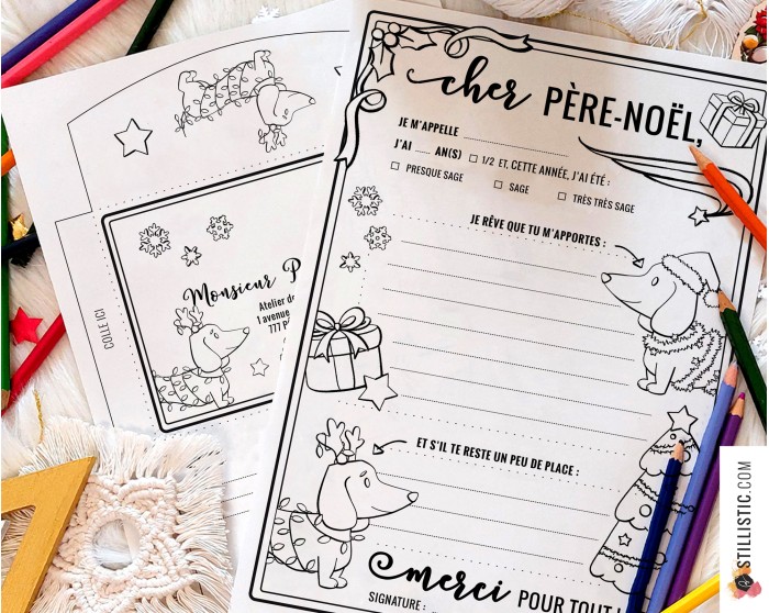 Lettre au Père Noël à imprimer et colorier motif Teckels