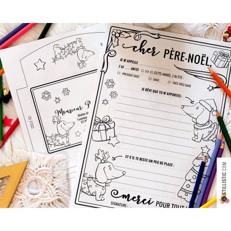 Lettre au Père Noël à imprimer et colorier motif Teckels