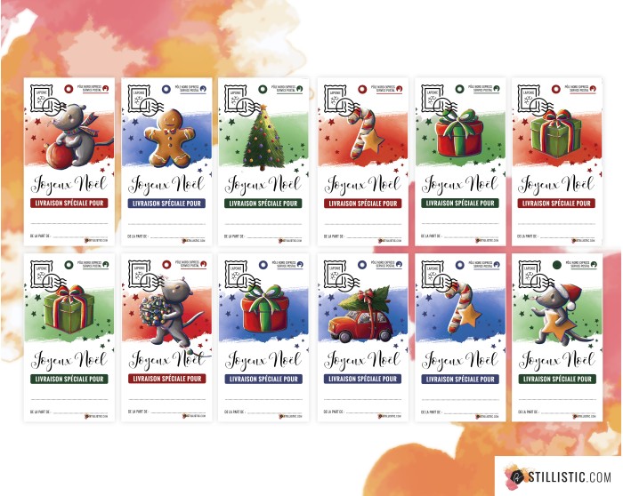 Etiquettes cadeaux Souris  de Noël à imprimer