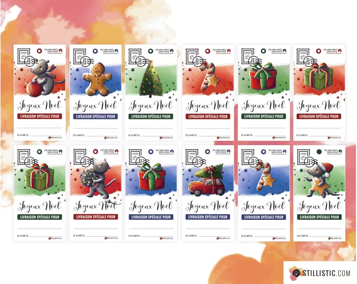 Etiquettes cadeaux Souris  de Noël à imprimer