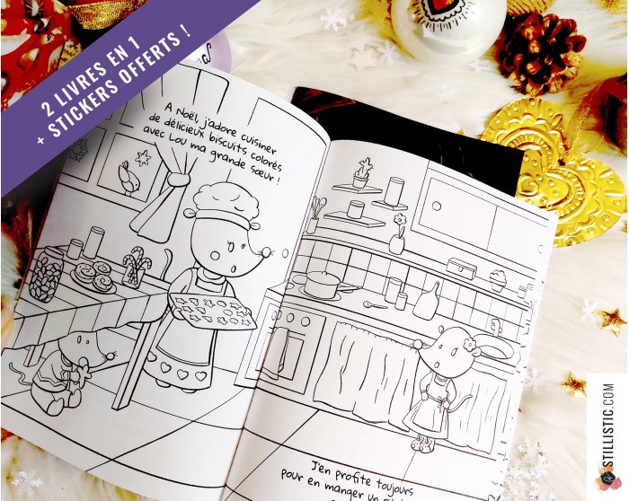 Livre 32 pages 2 histoires à colorier Noël et Halloween + stickers offerts Stillistic