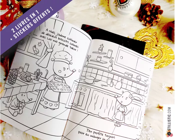 Livre 32 pages 2 histoires à colorier Noël et Halloween + stickers offerts Stillistic