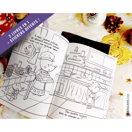 Livre 32 pages 2 histoires à colorier Noël et Halloween + stickers offerts Stillistic