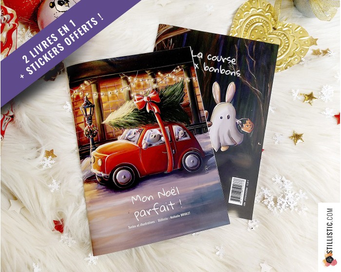 Livre 2 histoires à colorier Noël et Halloween + stickers offerts