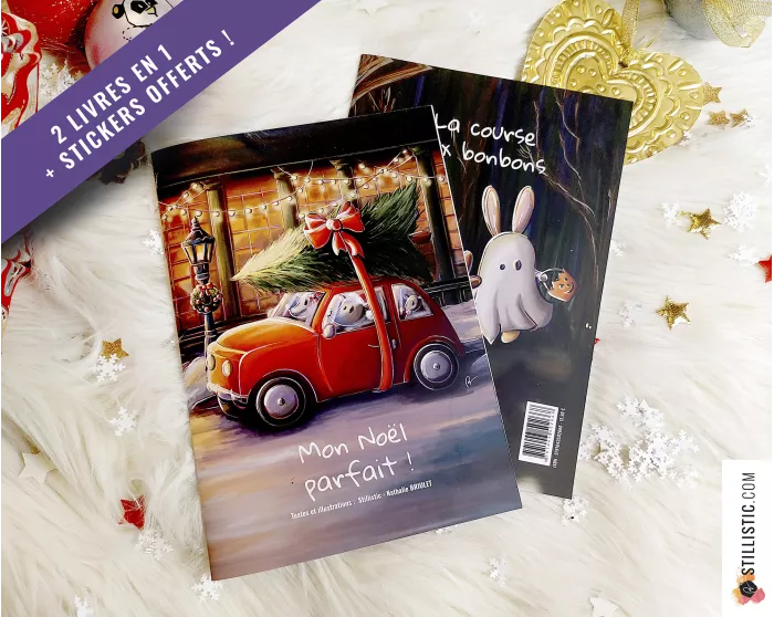 Livre 2 histoires à colorier Noël et Halloween + stickers offerts