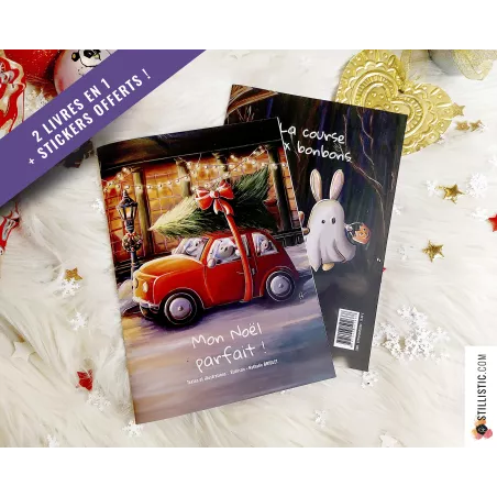 Livre 2 histoires à colorier Noël et Halloween + stickers offerts