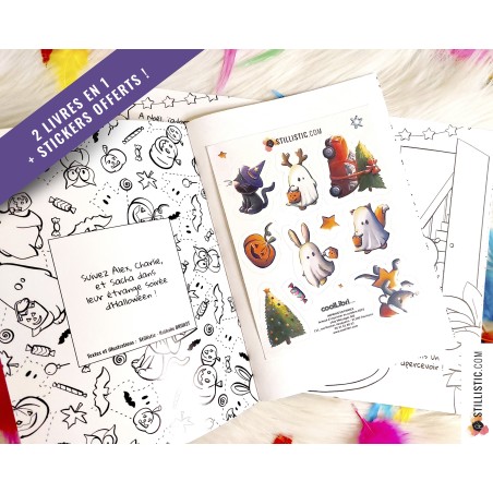 Livre 2 histoires à colorier Noël et Halloween + stickers offerts