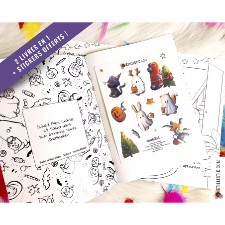 Livre 2 histoires à colorier Noël et Halloween + stickers offerts