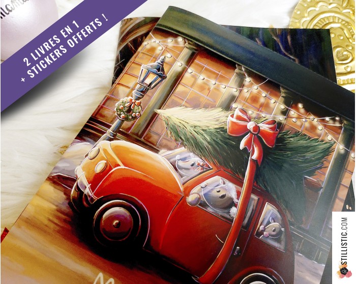 Livre 2 histoires à colorier Noël et Halloween + stickers offerts