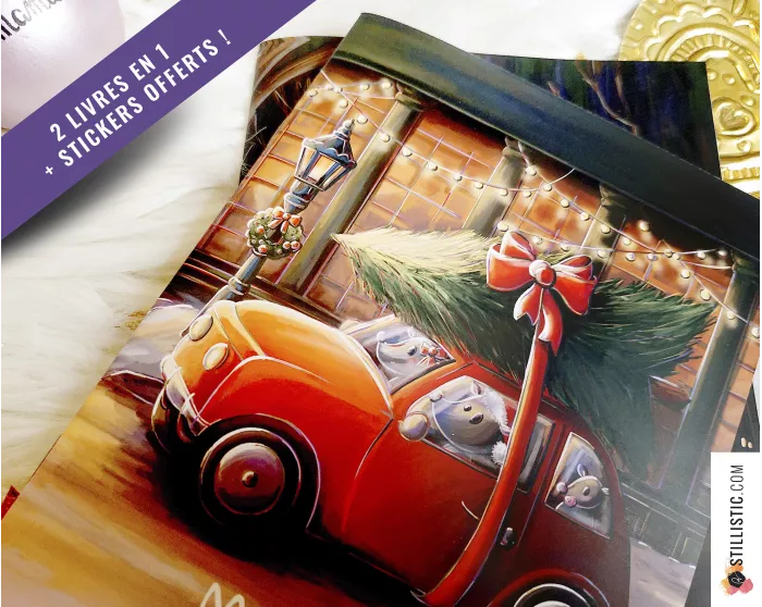 Livre 2 histoires à colorier Noël et Halloween + stickers offerts