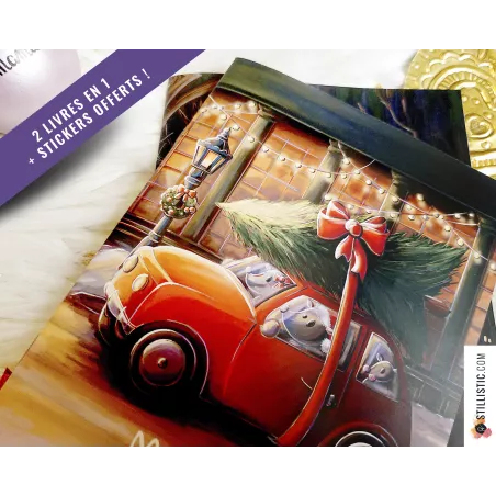 Livre 2 histoires à colorier Noël et Halloween + stickers offerts