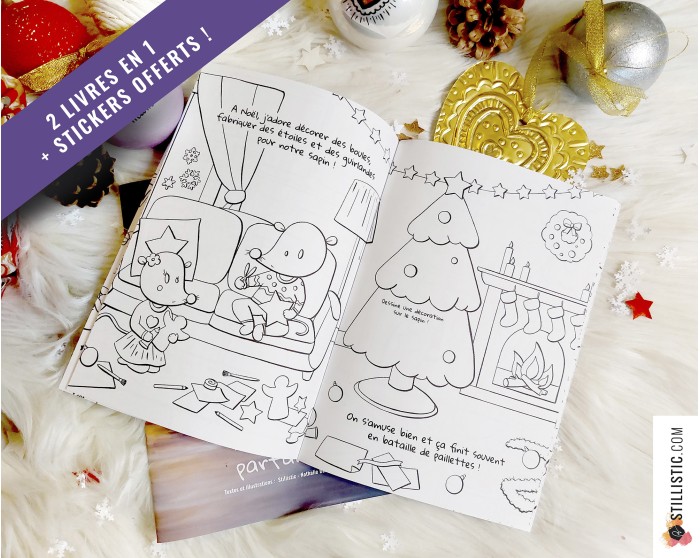 Livre 2 histoires à colorier Noël et Halloween + stickers offerts