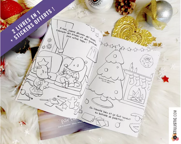 Livre 2 histoires à colorier Noël et Halloween + stickers offerts